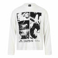 Rock Print Design Long Sleeve Distressed Washed Look Loose Fit T-Shirt