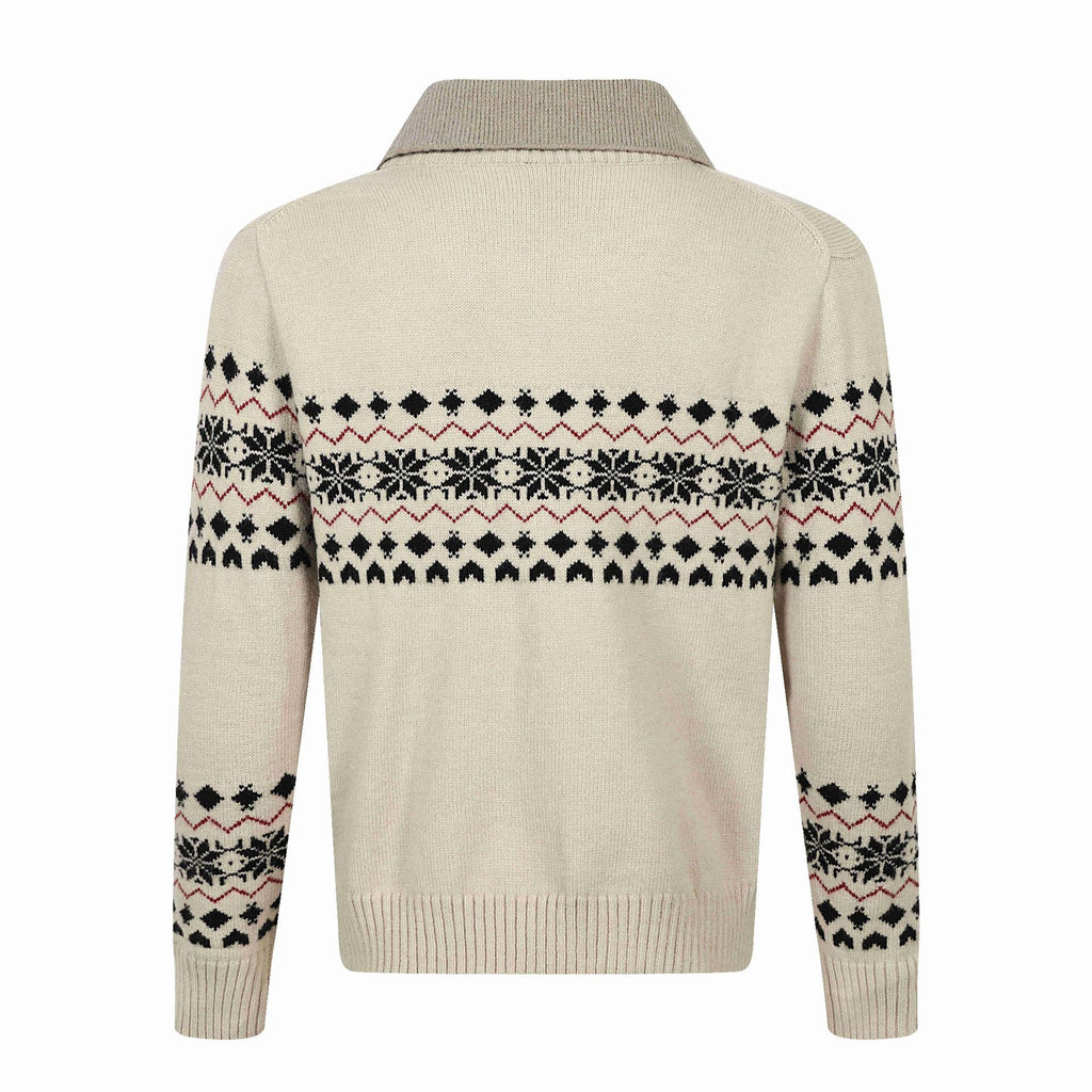 Fair Isle Knit Long Sleeve  Faux Two-Piece  Color-Blocking  Turn-Down Collar  Knit Polo Sweater