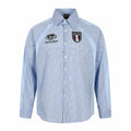 Trendy Striped Patch Ball Jersey Badge Loose Turn-down Collar Long Sleeve Shirt