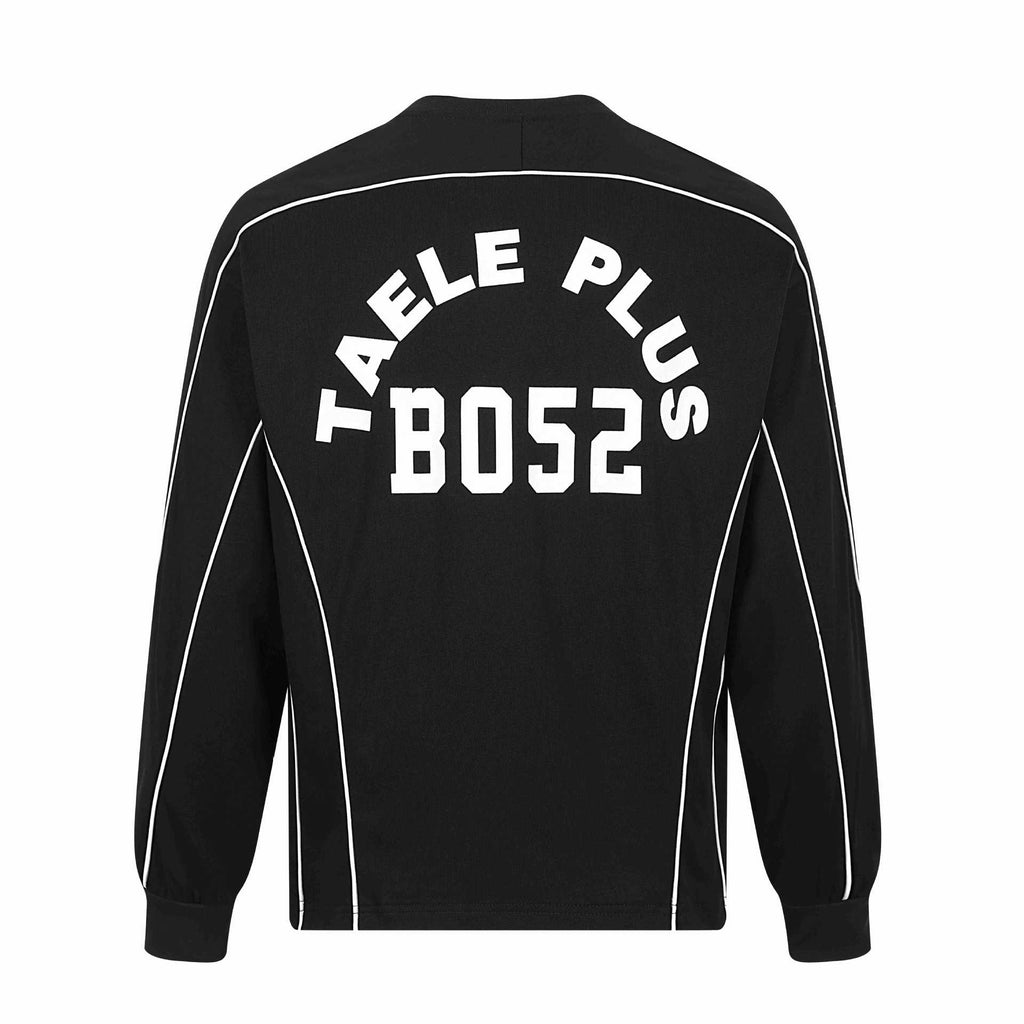 Sporty Split Printed Patch V-Neck Vintage Spliced Long Sleeve T-Shirt