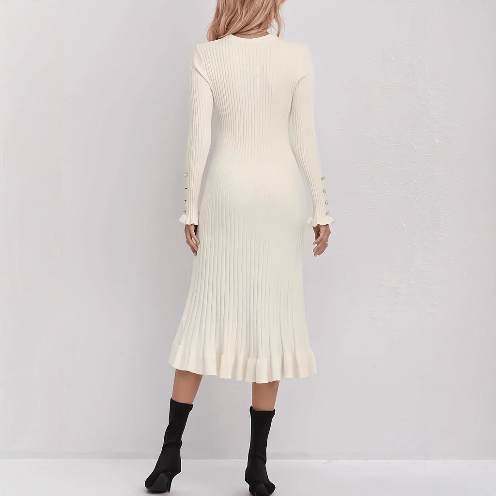 Elegant Casual Knitted Dress for Women, Solid Color Simple Versatile Dress