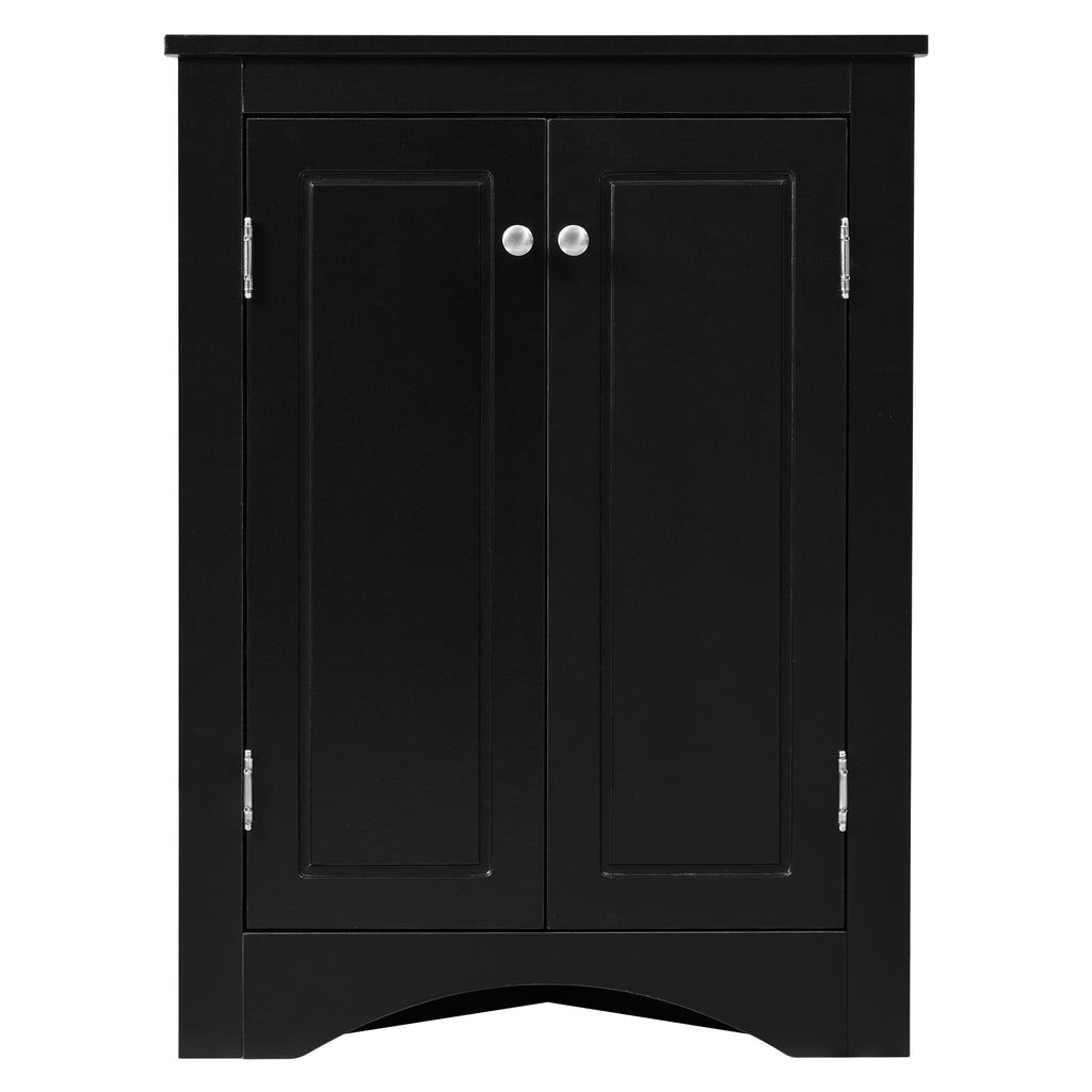 Black Triangle Bathroom Storage Cabinet with Adjustable Shelves, Freestanding Floor Cabinet for Home Kitchen