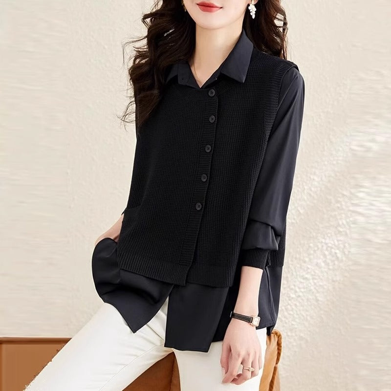 Vest Patchwork Two-Piece Set Women's Knitwear Fashionable Spring Autumn Winter Shirt