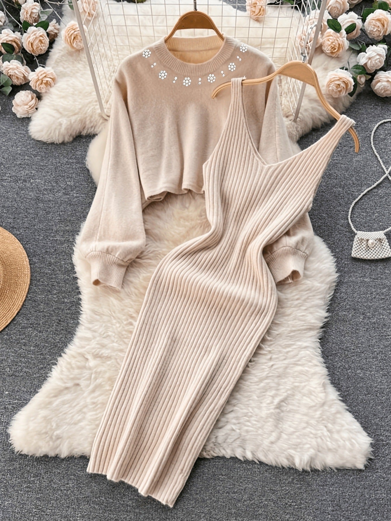Elegant Knit Long Sleeve Sweater Top Comfortable Fitted Dress