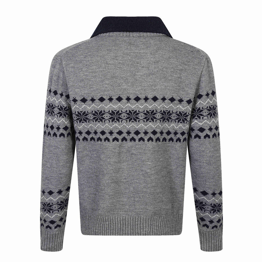 Fair Isle Knit Long Sleeve  Faux Two-Piece  Color-Blocking  Turn-Down Collar  Knit Polo Sweater