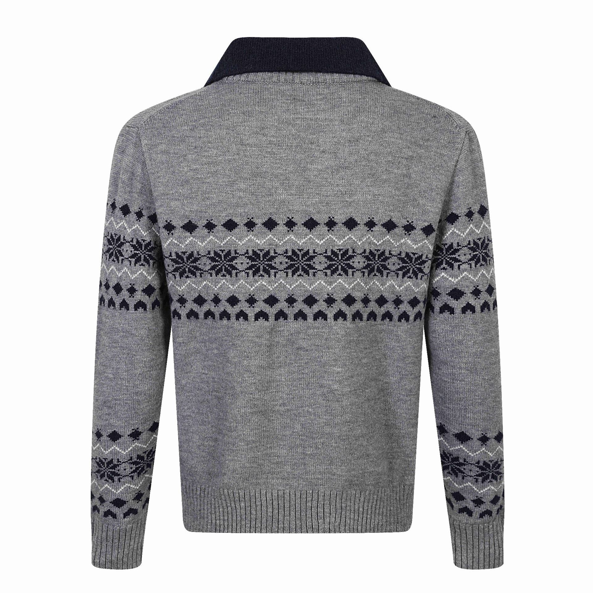 Fair Isle Knit Long Sleeve  Faux Two-Piece  Color-Blocking  Turn-Down Collar  Knit Polo Sweater