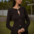 Elegant Commuter Solid Color Knit Top with Cut-out Detail and Hem Split Sweater