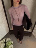Round Neck Lightweight Knit Sweater Women's Long Sleeve Sheer Candy Color Fashion Top