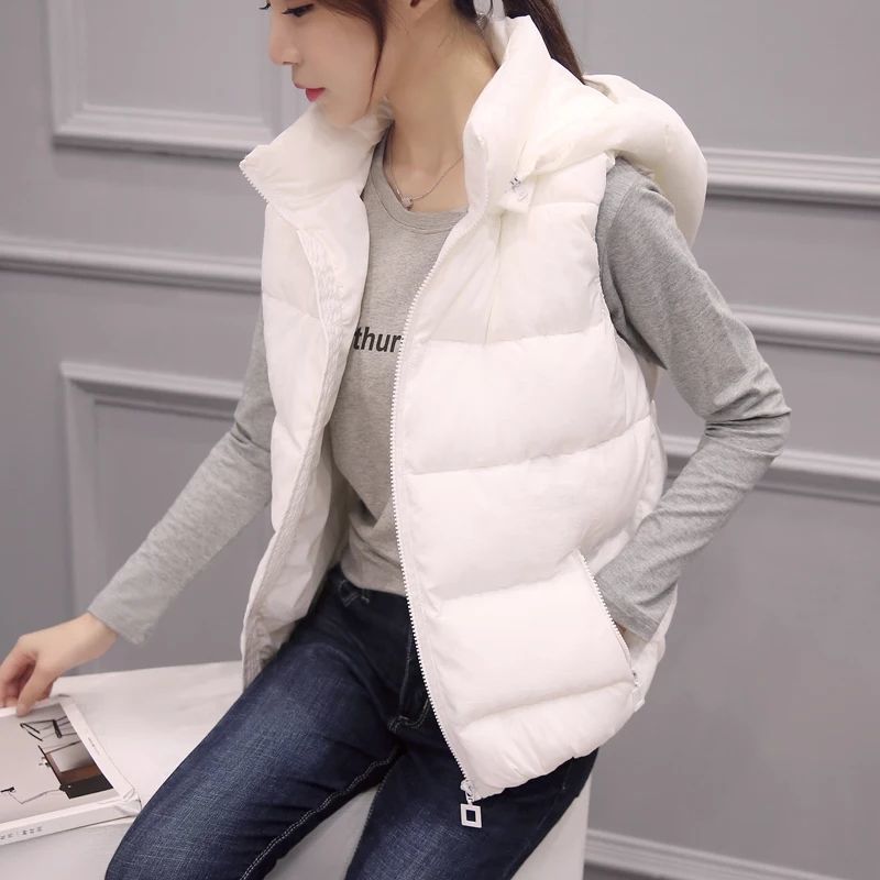 Removable HoodWomen's Short Cotton Vest Slim Fit Down Cotton Sleeveless Jacket Fashion