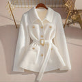Elegant Casual Solid Color Knit Cardigan with Belt Thickened Women's Sweater Coat