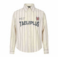 Striped Letter Badge Printed Basic Turn-Down Collar Long Sleeve Shirt