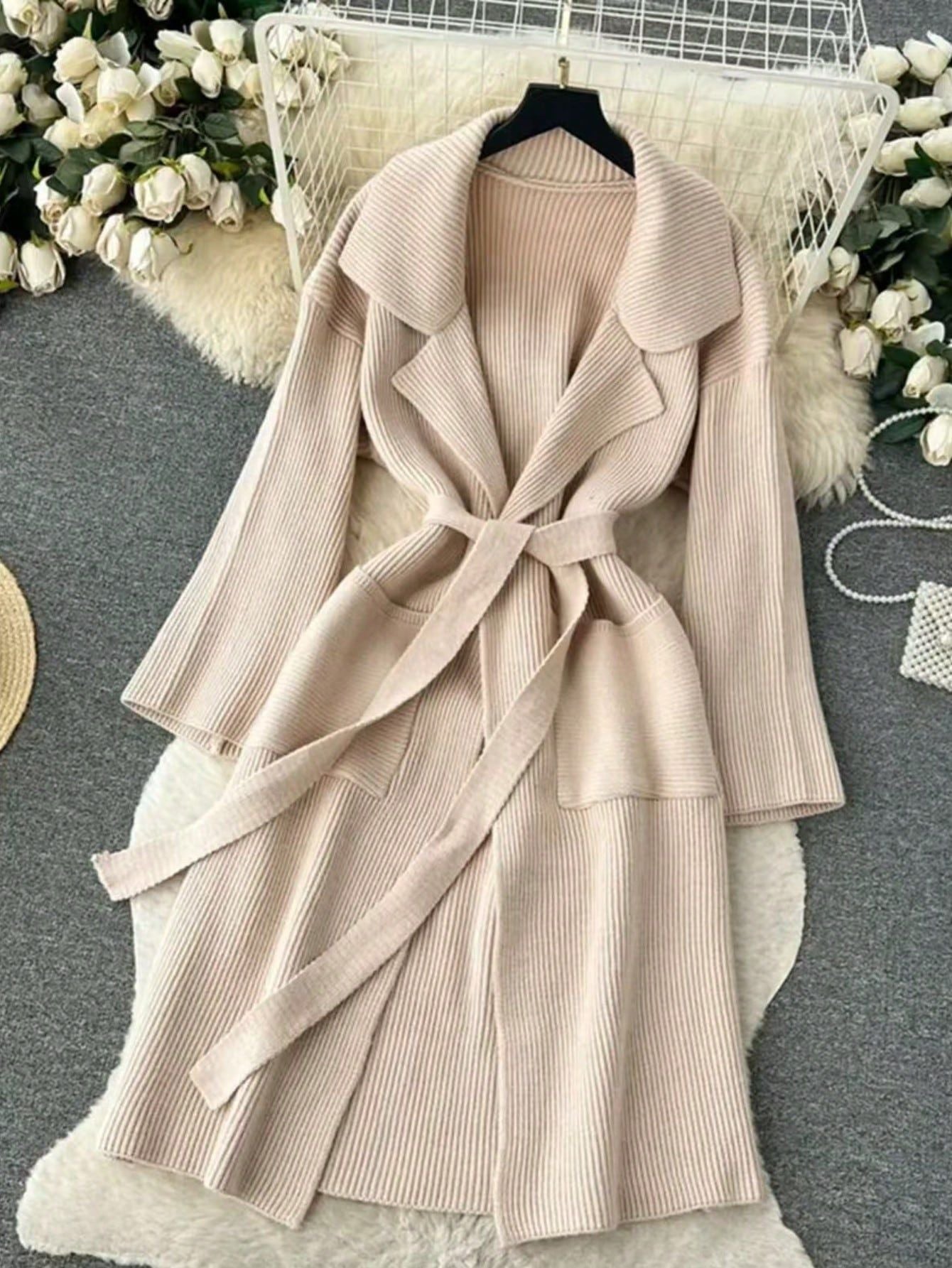 Elegant Minimalist Long Knit Cardigan Coat for Women, Fashionable Sweater Jacket