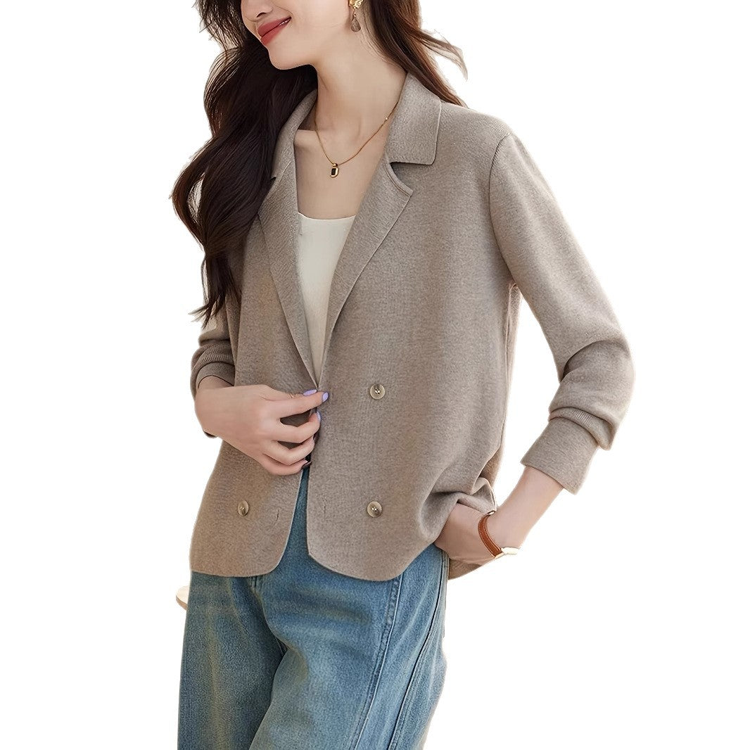 Spring Women's Casual Knit Blazer Jacket, Knit Cardigan with Elegant Style, Knit Outerwear