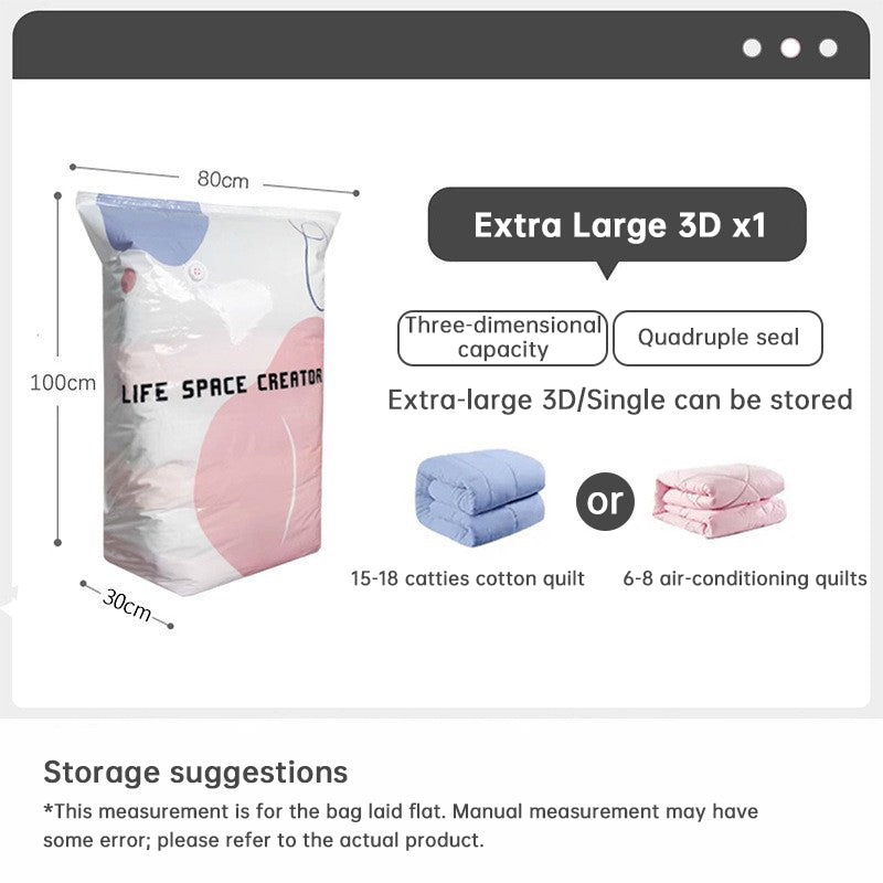 Pump-Free 3D Vacuum Storage Bags – 3-Second Compression, Reusable Space Saver
