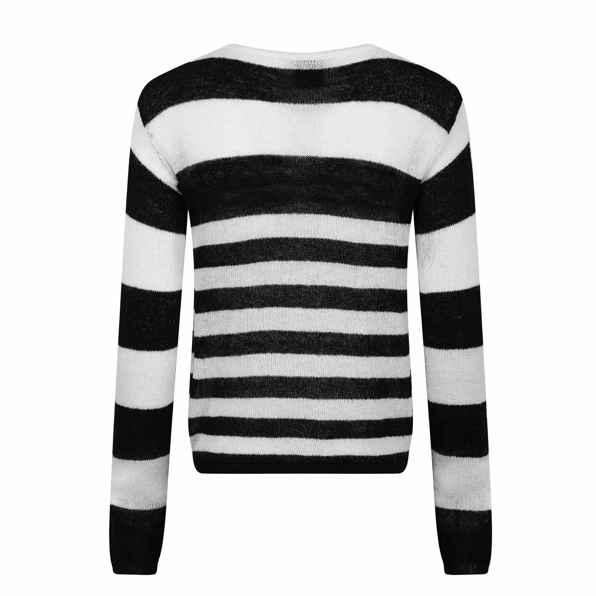 Black and White Stripe Portrait Design Round Neck Pullover Sweater Men