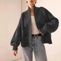 Elegant Casual Knit Cardigan with Loose Relaxed Stand-up Collar and Double-breasted Button Design