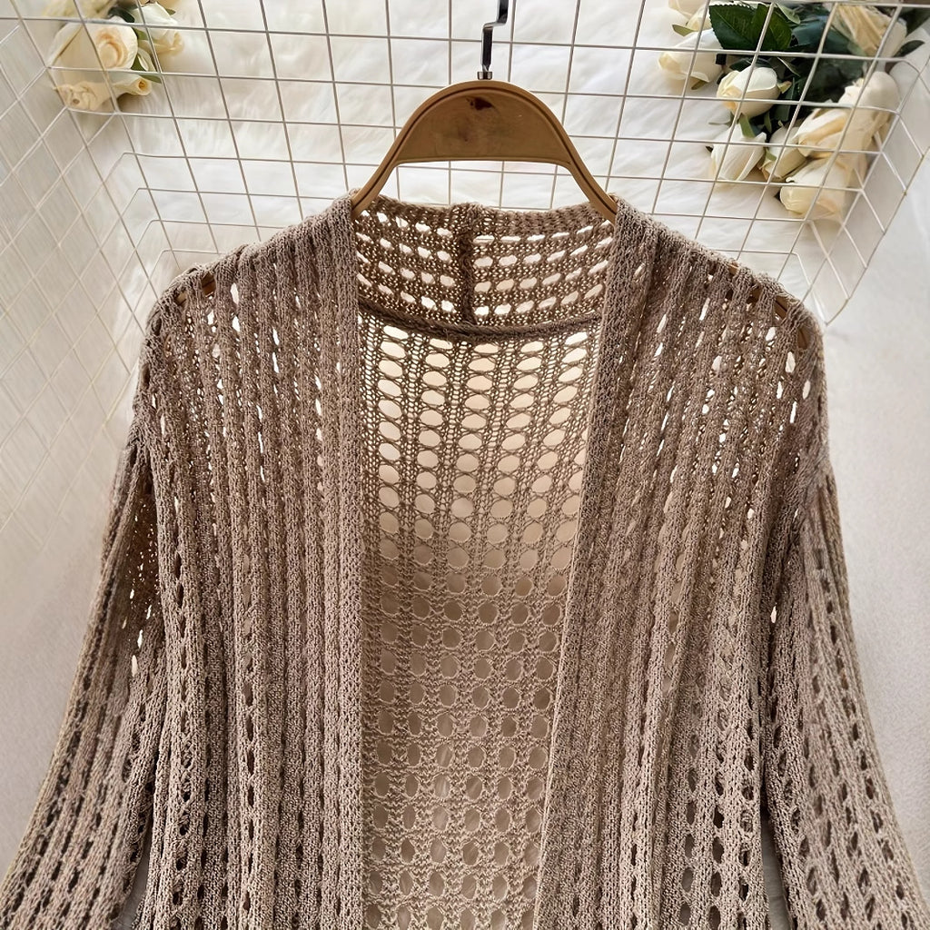 Style Spring Summer New Hollow-Out Design Casual Fashion Solid Color Loose Knit Cardigan Elegant Women's Outerwear