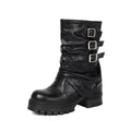 Brown Buckle Chunky Boots