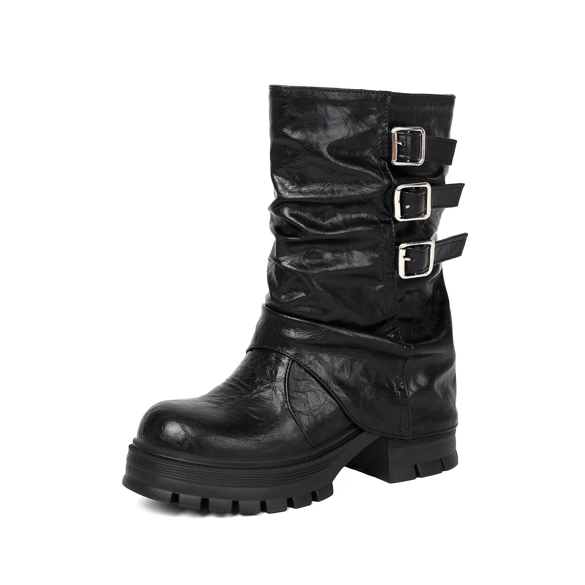 Brown Buckle Chunky Boots