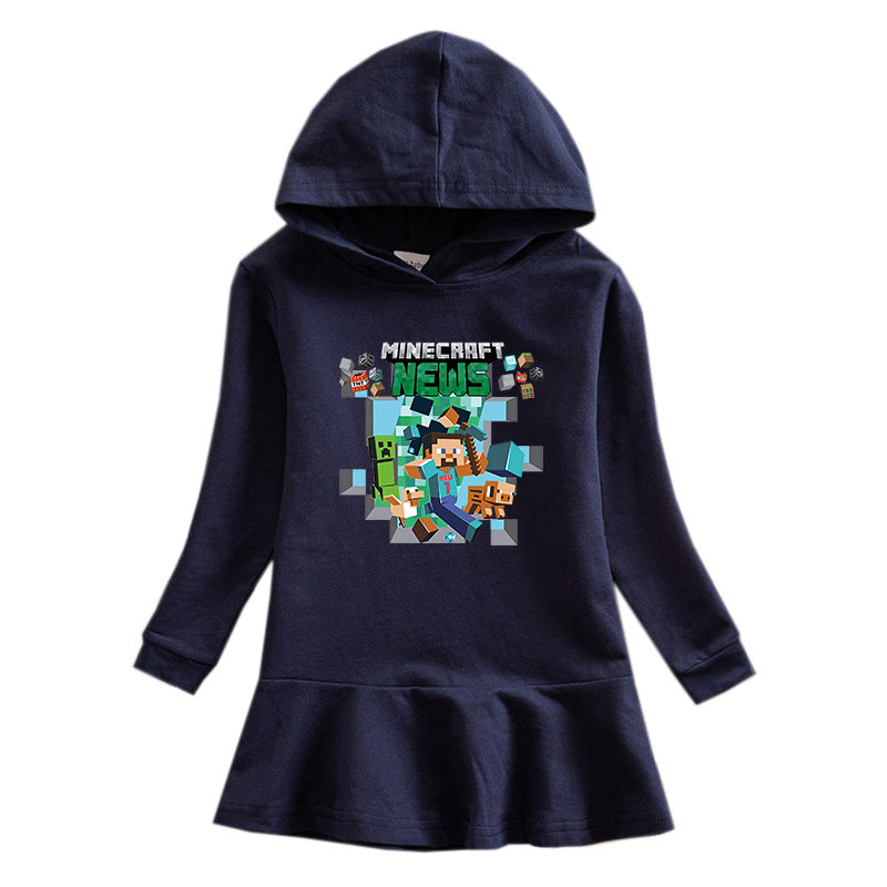 Girls Hooded Sweatshirt Dress – Casual Long-Sleeve Kids Dress with Hood