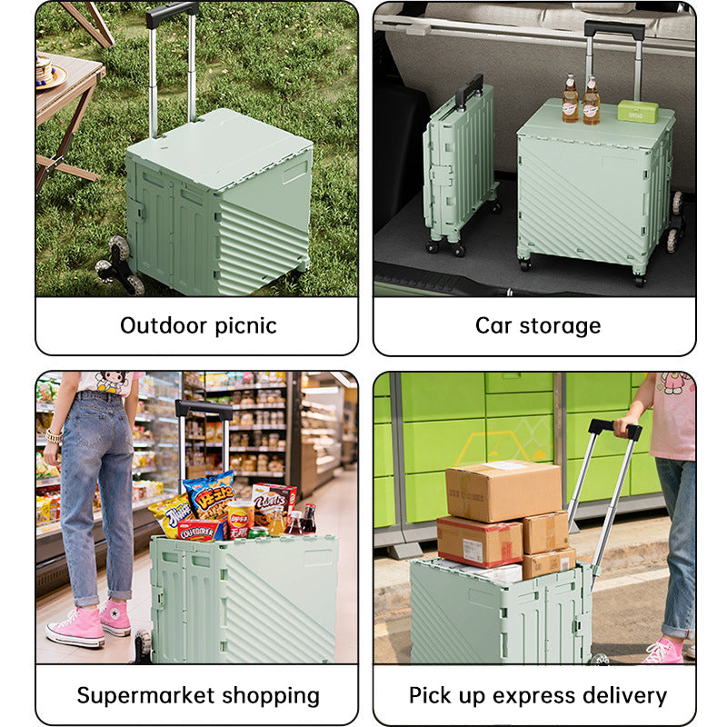 Folding Utility Cart with Lid – Rolling Storage Wagon for Shopping, Travel & Outdoor Use