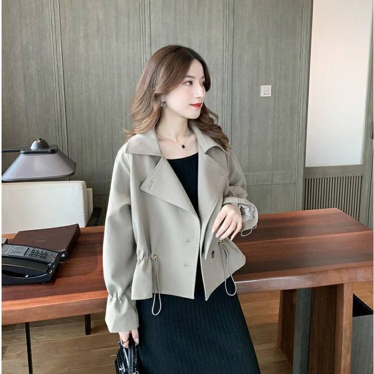 Women's autumn new women's clothing Korean version drawstring solid color short style windbreaker goddess versatile small and light mature top