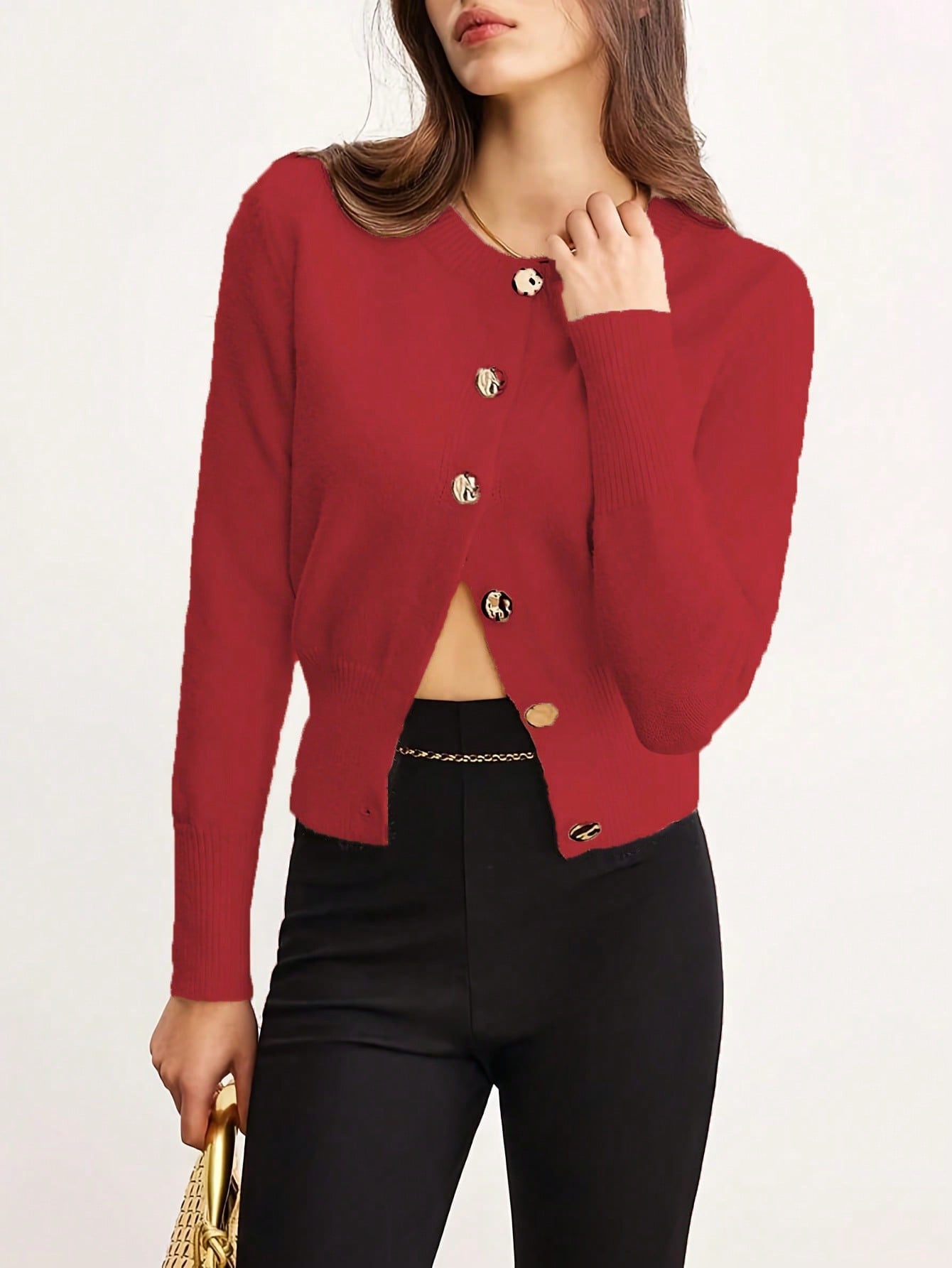 Elegant Casual Knitted Cardigan Fashion Commute Solid Color Simple Round Neck Sweater Outerwear
