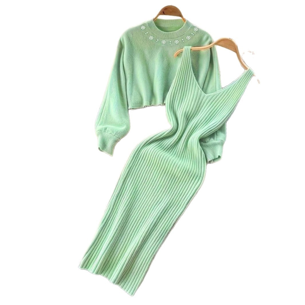 Elegant Knit Long Sleeve Sweater Top Comfortable Fitted Dress