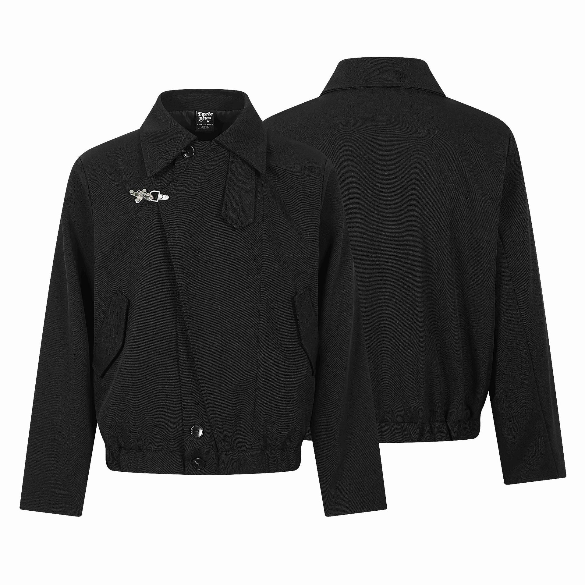 Oversized Lapel Aviator Snap Button Straight Shoulder Short Zipper Jacket