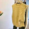 Floral Knit Vest for Women, 3D Flower Design, Loose Fit, Slimming Sweater Top, Casual Fashion Cardigan