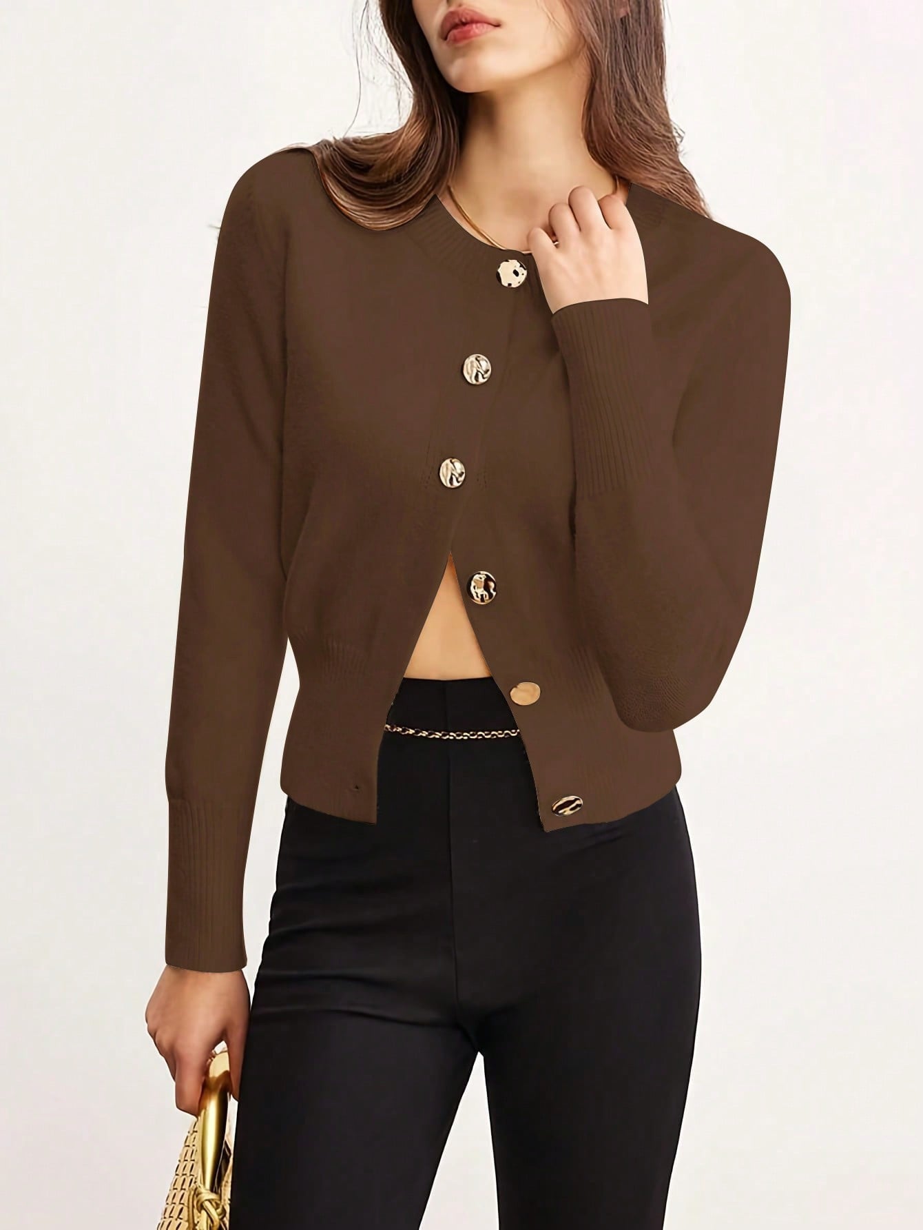 Elegant Casual Knitted Cardigan Fashion Commute Solid Color Simple Round Neck Sweater Outerwear