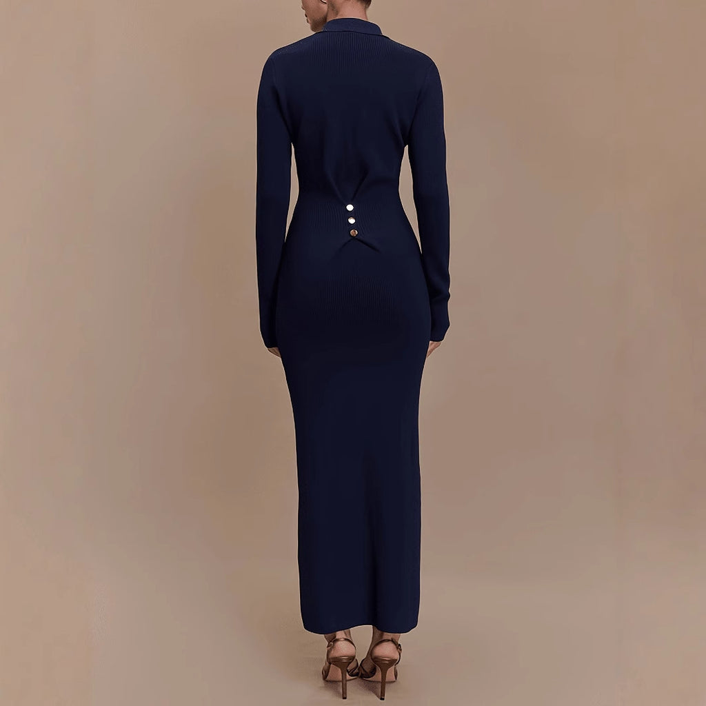 Autumn winter knitted dress women slim fit button comfortable elegant chic