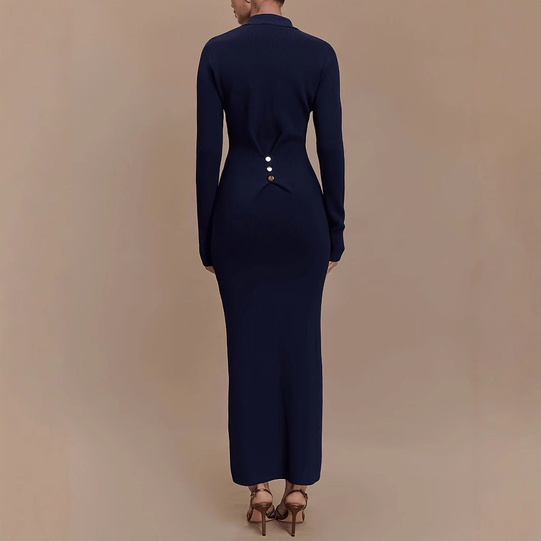 Autumn winter knitted dress women slim fit button comfortable elegant chic