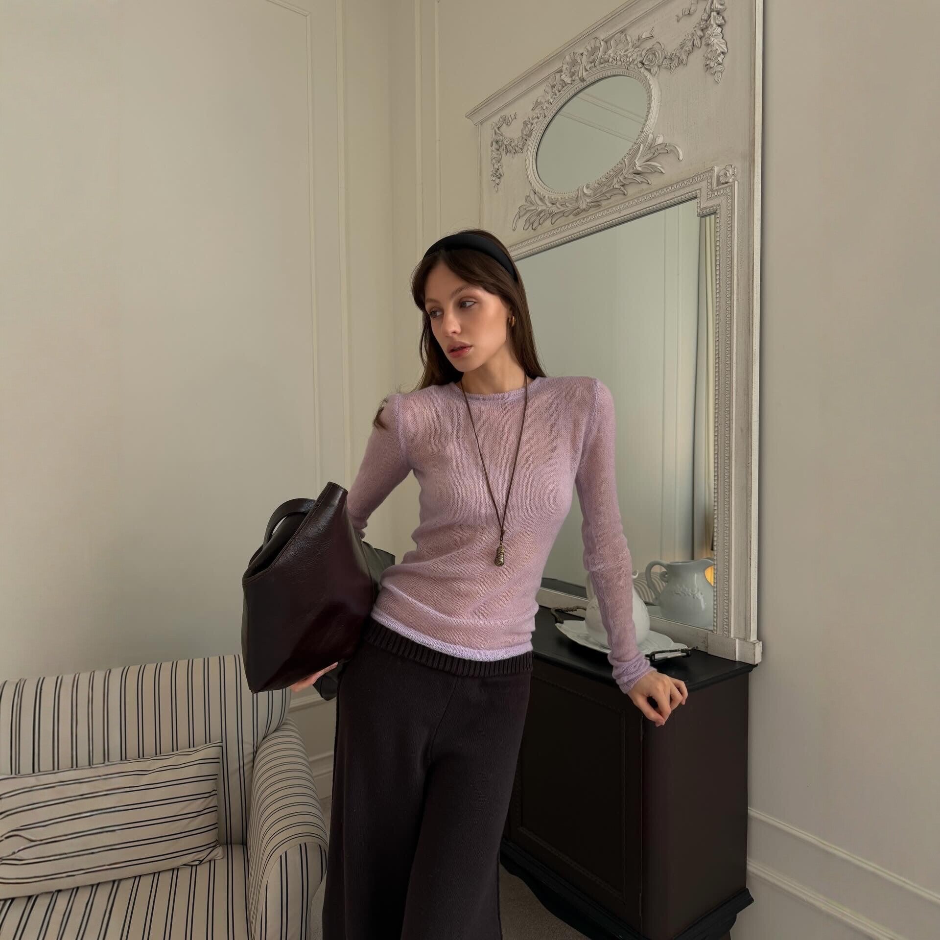 Round Neck Lightweight Knit Sweater Women's Long Sleeve Sheer Candy Color Fashion Top