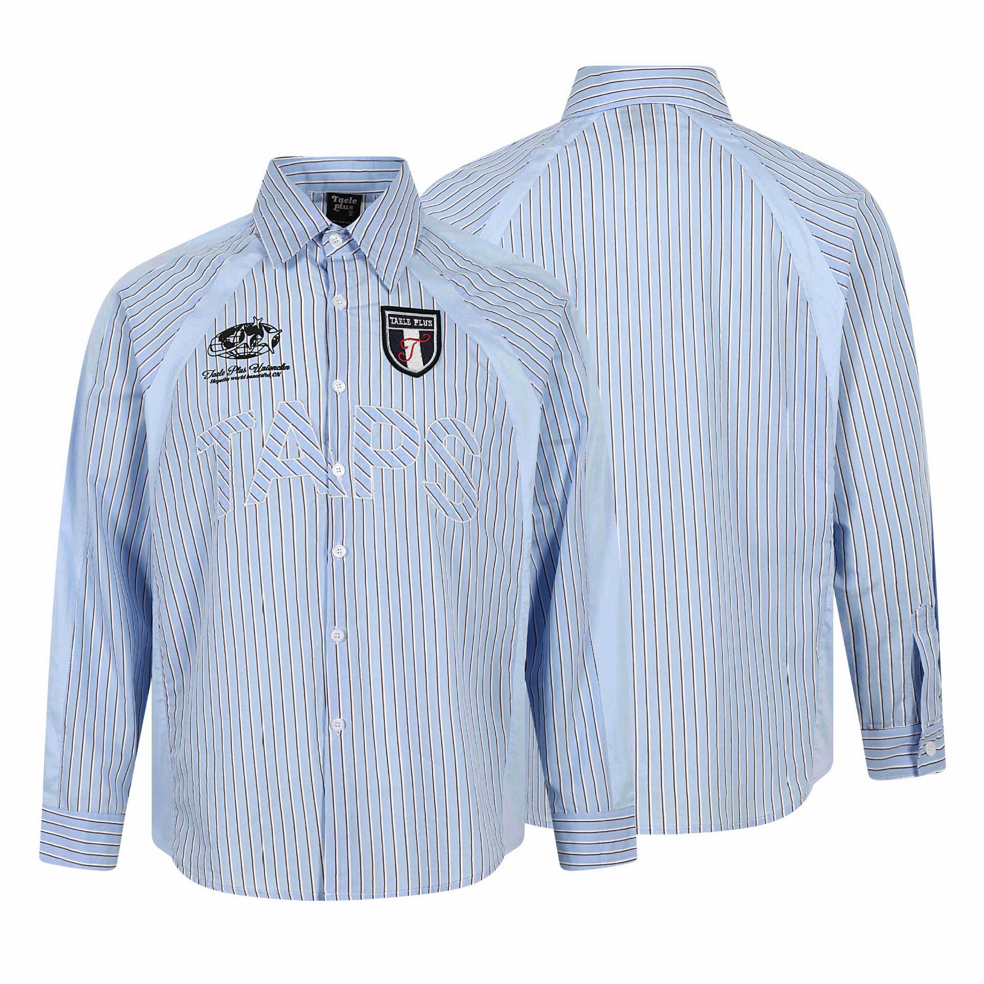 Trendy Striped Patch Ball Jersey Badge Loose Turn-down Collar Long Sleeve Shirt