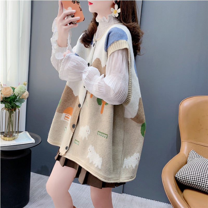Knitted Vest Women Spring Autumn Loose Open Front Sleeveless Cardigan Fashion Top Outerwear