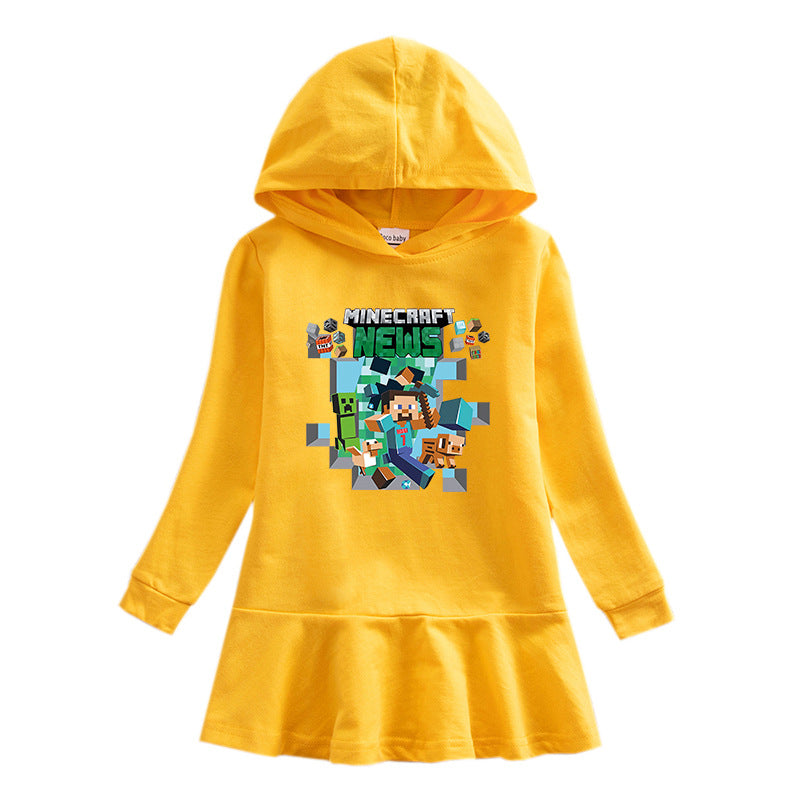 Girls Hooded Sweatshirt Dress – Casual Long-Sleeve Kids Dress with Hood