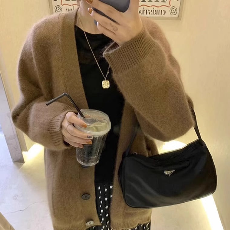 Faux Mink Knit Cardigan for Women, Mohair Soft Thick Loose Lazy Style Sweater Coat