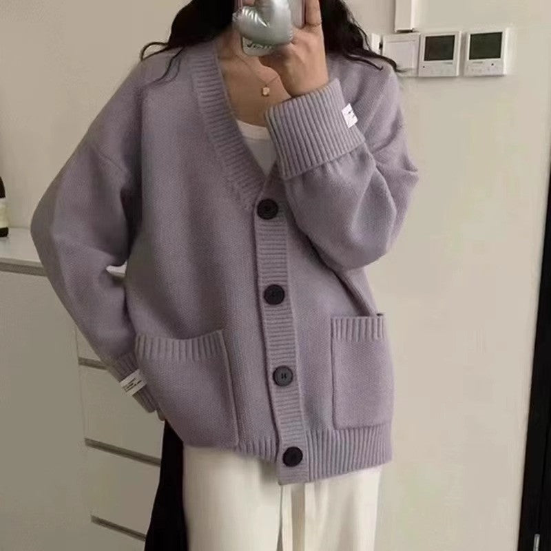 Spring and Autumn New  Loose Lazy Knit Cardigan for Women, Thick Sweater Coat, Versatile Outerwear Top