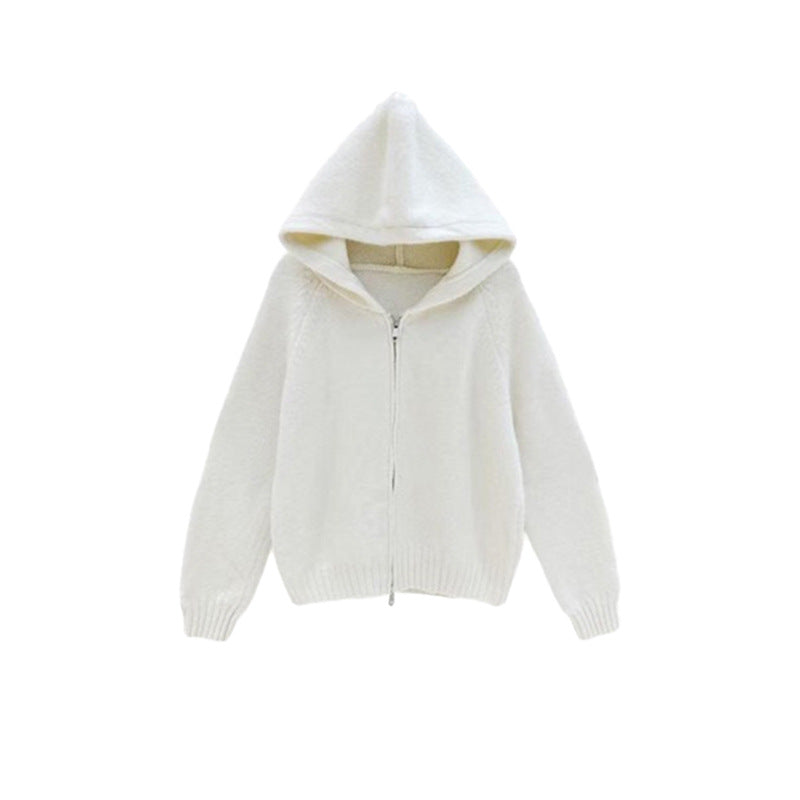 Soft White Hooded Knit Cardigan for Women, Autumn Winter Inner Layer, Cozy and Elegant Long Sleeve Sweater Coat