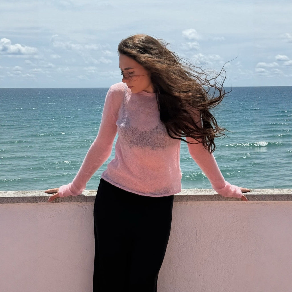 Round Neck Lightweight Knit Sweater Women's Long Sleeve Sheer Candy Color Fashion Top