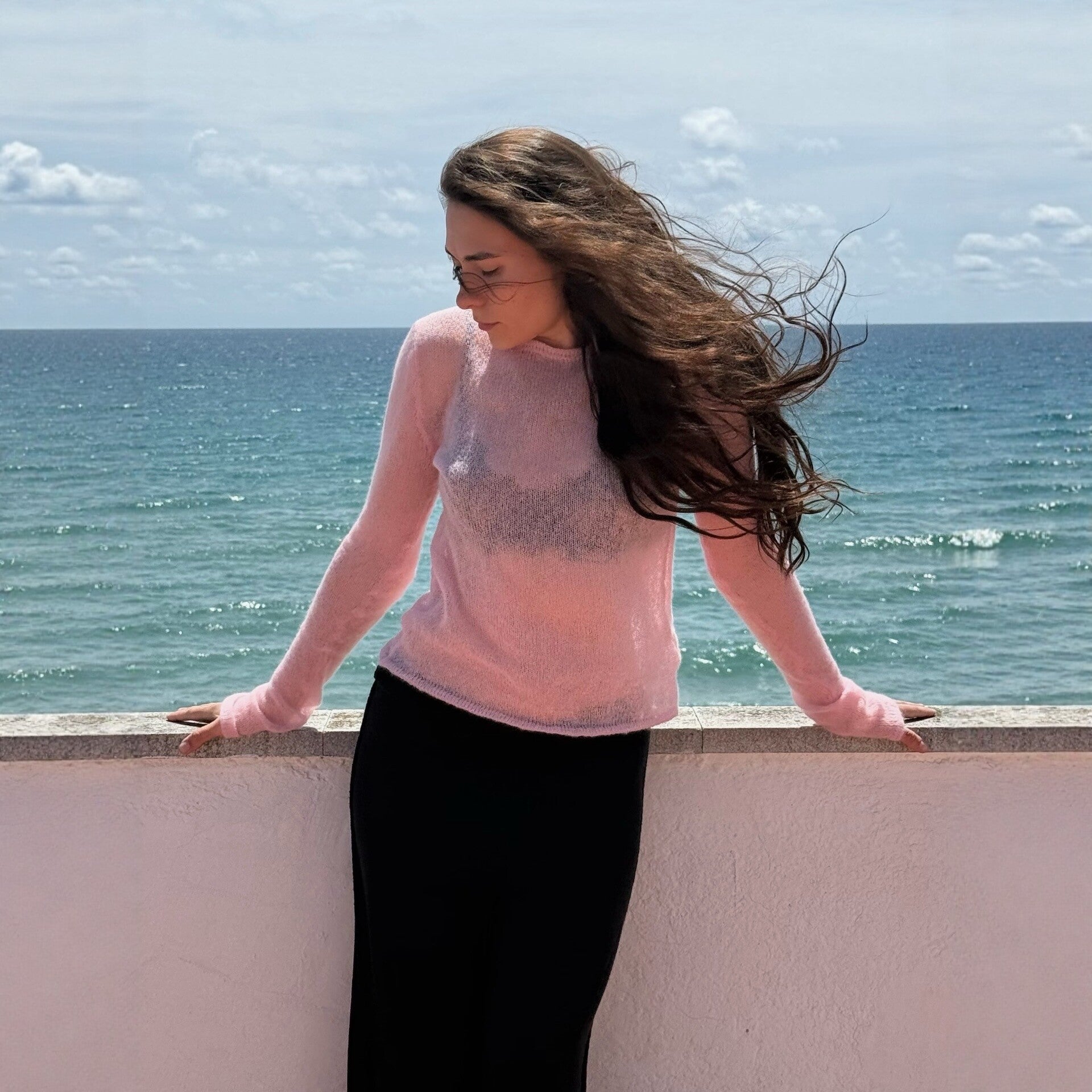 Round Neck Lightweight Knit Sweater Women's Long Sleeve Sheer Candy Color Fashion Top