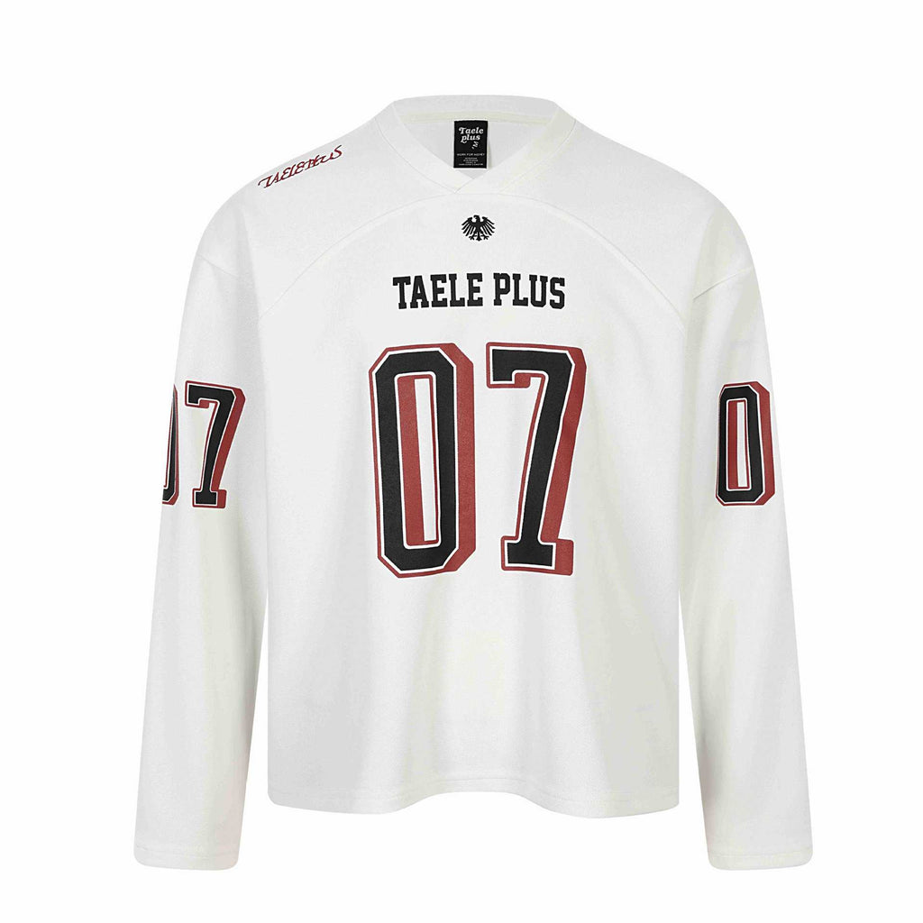 Casual Sporty Patchwork V-Neck Letter Print Loose Long Sleeve T-Shirt
