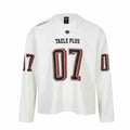 Casual Sporty Patchwork V-Neck Letter Print Loose Long Sleeve T-Shirt