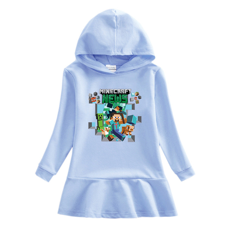 Girls Hooded Sweatshirt Dress – Casual Long-Sleeve Kids Dress with Hood