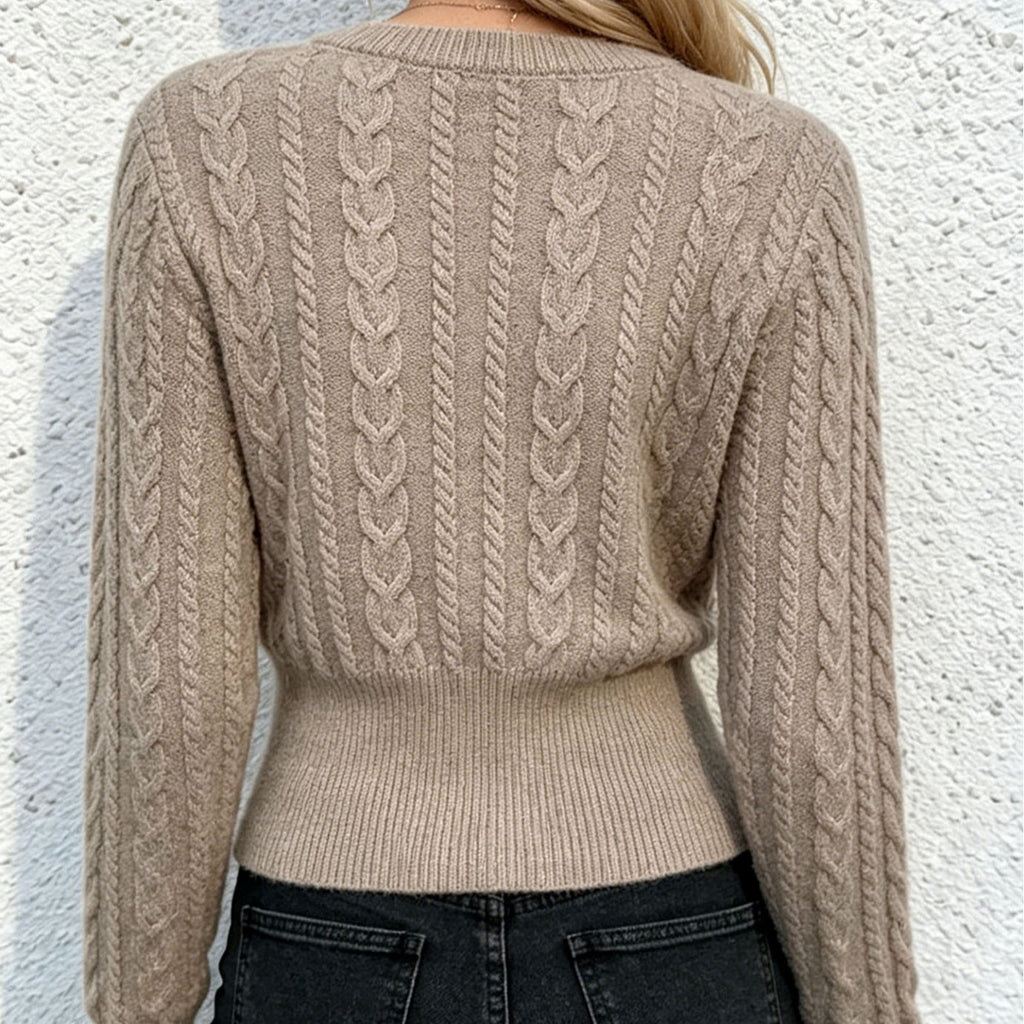 Women’s Soft Cable Knit Round Neck Sweater – Casual Long Sleeve Pullover