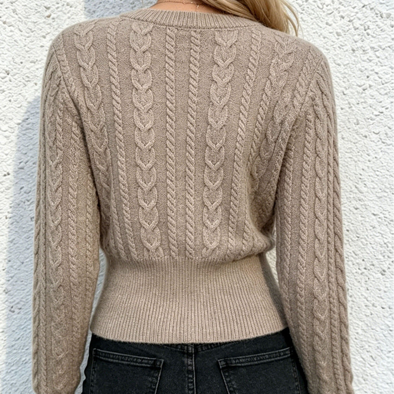 Women’s Soft Cable Knit Round Neck Sweater – Casual Long Sleeve Pullover