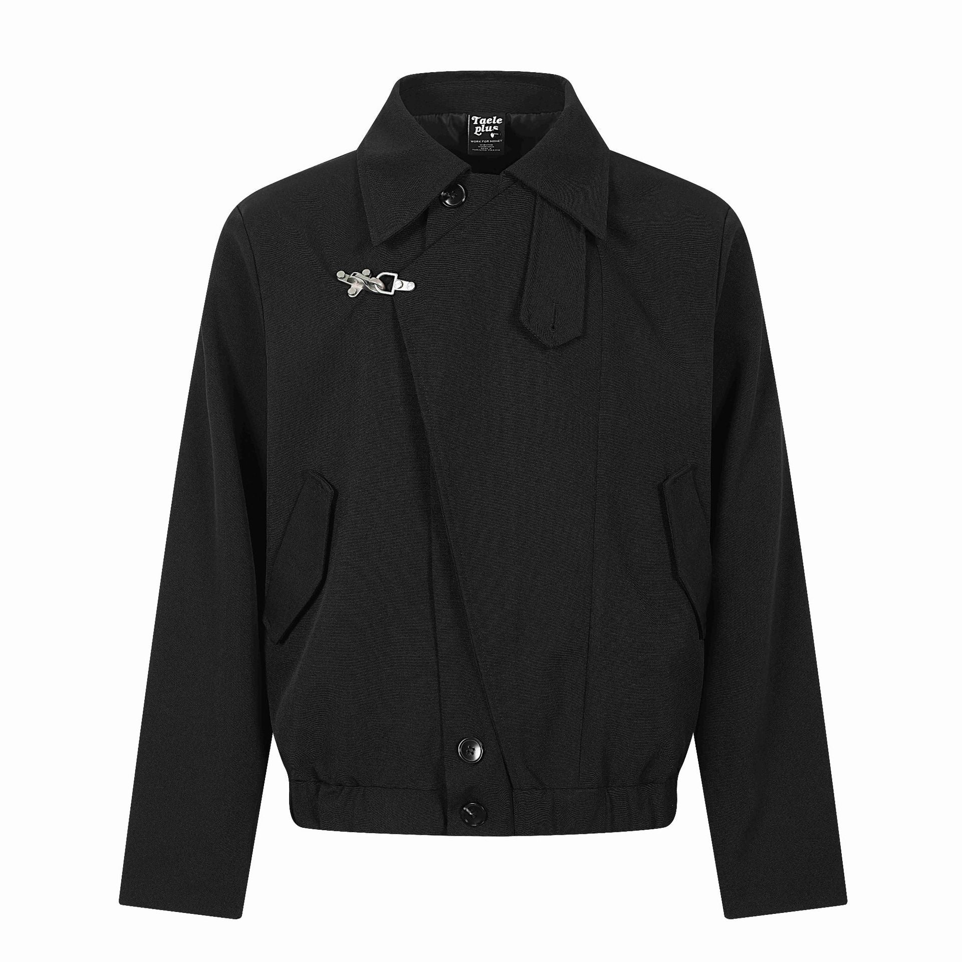 Oversized Lapel Aviator Snap Button Straight Shoulder Short Zipper Jacket