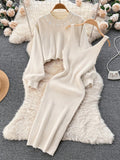 Elegant Knit Long Sleeve Sweater Top Comfortable Fitted Dress