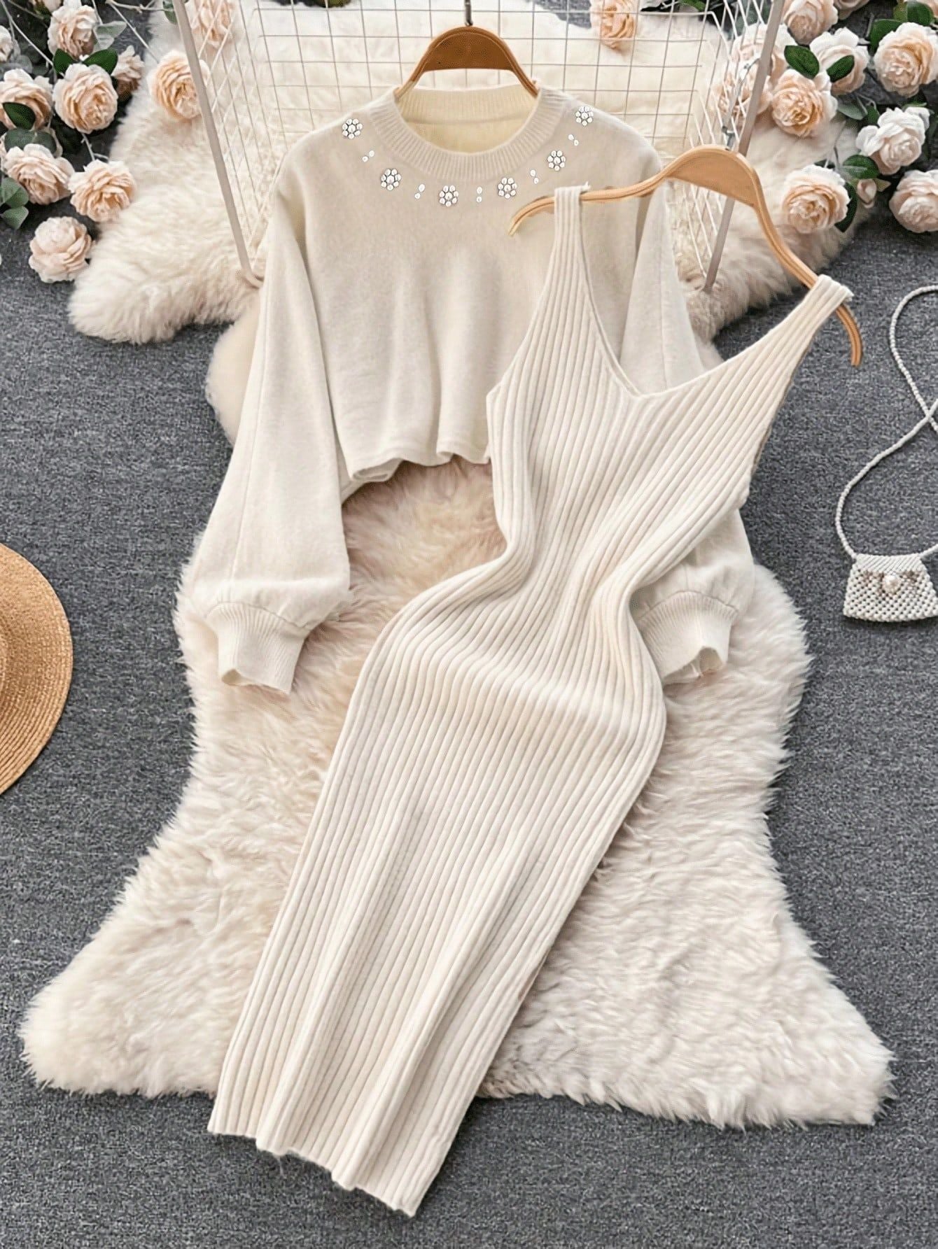Elegant Knit Long Sleeve Sweater Top Comfortable Fitted Dress